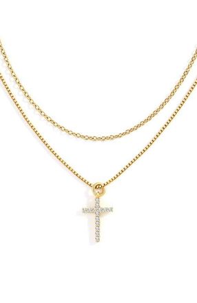 Mint & Lily Dainty Cable Necklace with Pave Cross Chain Necklace Stacking Set in Gold at Nordstrom
