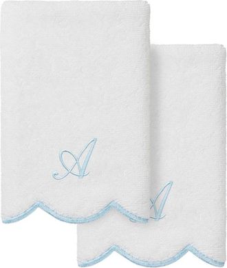 Linum Home Textiles 100% Turkish Cotton Adornia Scallop 2Pc Personalized Fingertip Towel Set