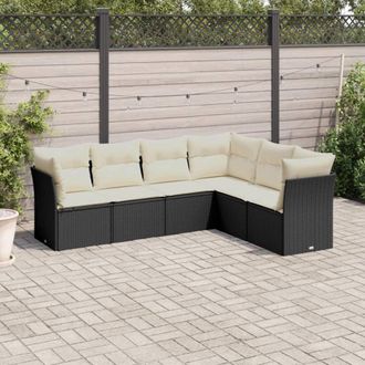 vidaXL Set De Sof&aacute;s De Jard&iacute;n 6 Piezas Y Cojines Rat&aacute;n Sint&eacute;tico Negro Vidaxl