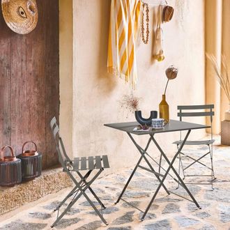 Sweeek Square 2-seater Folding Metal Bistro Garden Table With 2 Chairs in Khaki