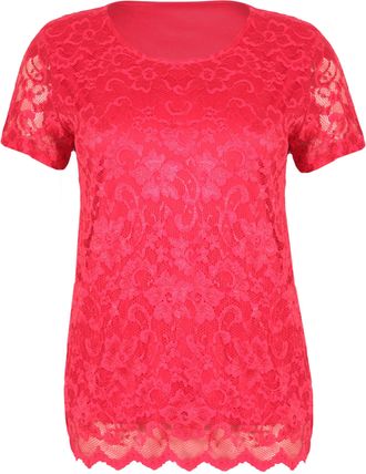 Purple Hanger Womens Short Sleeve Ladies Stretch Round Scoop Neckline Lined Floral Lace Blouse T-Shirt Top Plus Size Red 22-24