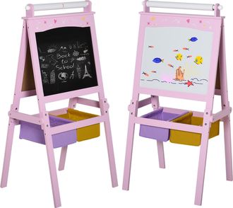 OEM Pizarra De Doble Cara Caballete Para Ni&ntilde;os Con Rollo De Papel Y 2 Cestas De Almacenamiento 58,5x50,5x118 Cm Rosa