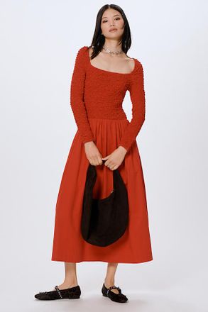 Damson Madder Malinda Smocked Long-Sleeve Midi Dress