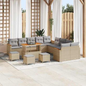 vidaXL Conjunto De Sof&aacute; De Jard&iacute;n Con Coj&iacute;n 14 Pcs Beige Polirat&aacute;n Vidaxl