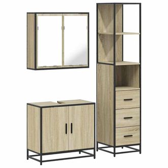 Berkfield Home 3 Piece Bathroom Furniture Set Sonoma Oak Engineered Wood in Brown