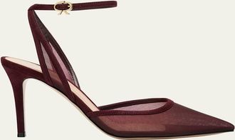 Gianvito Rossi Suede Organza Ankle-Strap Pumps