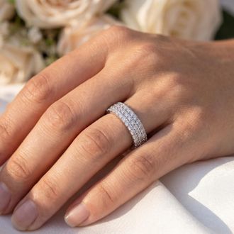 Pompeii3 3 1/2ct 3-Row Lab Grown Diamond Eternity Ring 14K White Gold Size Selectable