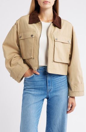 Lucky Brand Waxed Cotton Boxy Cargo Jacket in Dark Khaki at Nordstrom, Size X-Large