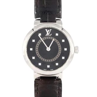 Louis Vuitton Pre-owned Tambour Slim Stainless Steel Quartz - Dames - Vintage Horloges - Zwart - ONE Size - Leer - Vintage