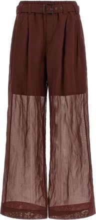 Brunello Cucinelli Belted Palazzo Pants - Dames - Wijde Broeken - Rood - L - Katoen - Broeken