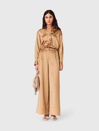 Maje Rhinestone Satin Shirt - Brown - Maje