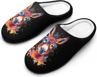 Generic Cute Donkey Funny Mens Slippers Cotton Warm House Shoes Memory Foam Sandals Print Size 7-14