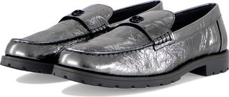 Coach Jocelyn Crinkle Metallic Loafer Womens Flat Shoes Anthracite : 10 M, Leather