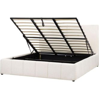 Beliani Letto matrimoniale con contenitore rivestito in tessuto bianco sporco 180 x 200 cm Castelnavet