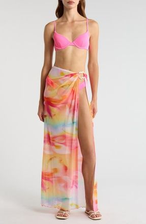 Kulani Kinis Sheer Mesh Cover-Up Maxi Skirt in Frangipani Swirl at Nordstrom, Size X-Small