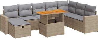 vidaXL Set Sof&aacute;s Jard&iacute;n Y Cojines 9 Pzas Rat&aacute;n Sint&eacute;tico Acacia Beige Vidaxl