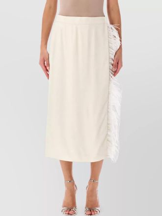 Alberta Ferretti feather trim asymmetric wrap midi skirt