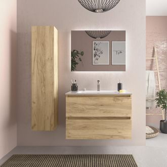 Cygnus Bath Mueble De Ba&ntilde;o Bequia 80 Cm Roble Con Lavabo De Porcelana