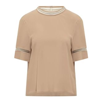 Fabiana Filippi Blouses, female, Gray, Size: XS Crew Neck Short Sleeve Top