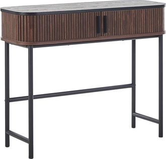 Beliani Beliani - Modern Console Table Sliding Doors Slatted Front Stand Dark Wood 100 x 35 cm Jose
