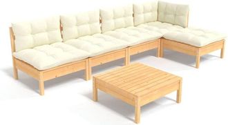 vidaXL Muebles De Jard&iacute;n 6 Piezas Cojines Madera De Pino Color Crema Vidaxl