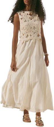 Mint Velvet Cotton Blend Sleeveless Crochet Maxi Dress in Cream at Nordstrom, Size X-Small