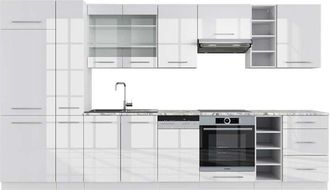 Vicco Cucina componibile Fame-Line, Bianco lucido/bianco, 355 cm, pl Marmo