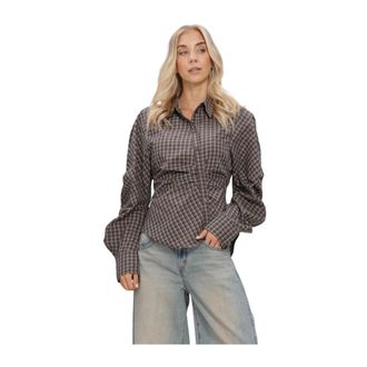 Notre-V Nv-isa Check Blouse - Dames - Blouses & Shirts - Bruin - Maat: S