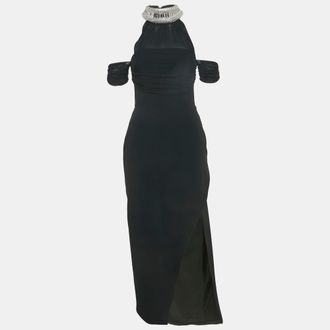 DAVID KOMA Black Crepe Embellished Neck Dress