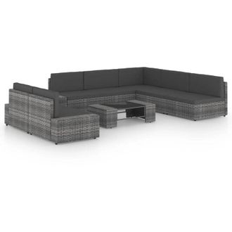 vidaXL Juego Muebles De Jard&iacute;n 8 Pzas Y Cojines Rat&aacute;n Sint&eacute;tico Gris Vidaxl