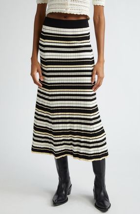 Ganni Futute Rib Stripe Midi Skirt in Ivory Multicolour at Nordstrom Rack, Size X-Large