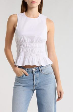 Staud Culver Smocked Sleeveless Top in White at Nordstrom, Size X-Large