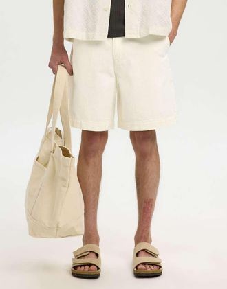 Selected Pantaloncini in denim &eacute;cru-Neutro