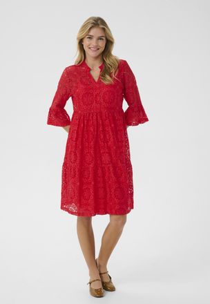 Cream Jurk A-shape High Risk Red