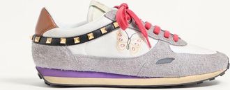Valentino Garavani Stud Up Trainer In Split Leather And Nylon With Butterfly Embroidery Man WHITE/MULTICOLOUR 40.5