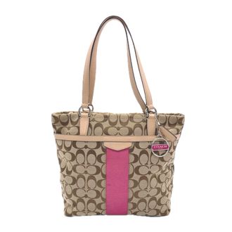 Coach Brown Pink Signature Line Tote Bag (Pre-Owned)