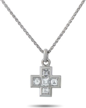 Bulgari 18K White Gold 1.0ct Diamond Cross Pendant Necklace BV19-060426