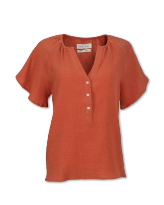 Purnell Jewellery Womens Gauze Raglan Sleeve Shirt In Burnt Orange