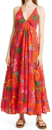 Farm Rio Good Vibes Print Cotton Sundress in Red at Nordstrom, Size Small