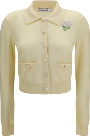 Self Portrait Womens Knit Cardigan Yellow Wool (ovis Aries) Sweater