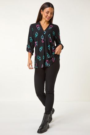 Roman Heart Print Longline Blouse