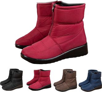 Generic Waterproof Snow Boots for Women, Warm Zipper Anti-Slip Outdoor Snow Booties, Plush Lined Winter Ankle Boots Casual Shoes for Walkin (Red,8.5)