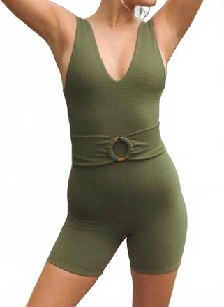 Montce Swim Kim Short Onesie In Olive Micro Scrunch