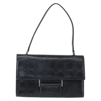 Ferragamo Gancini Handbag Leather Black Leather Handbag (Pre-Owned)