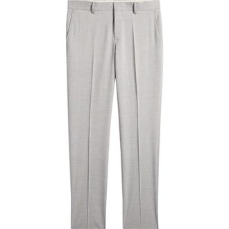 BOSS Genius Slim Fit Flat Front Wool Blend Dress Pants in Open Grey at Nordstrom, Size 32