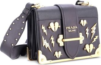 Prada Cahier Embellished Leather Small crossbody bag - Nero