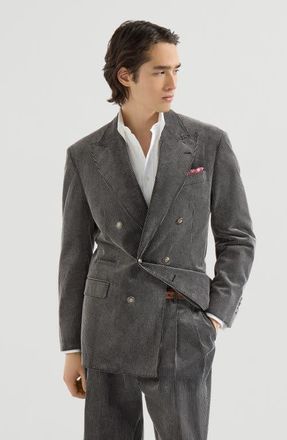 Brunello Cucinelli Frosted cotton corduroy one-and-a-half breasted Tailor blazer with metal buttons in Grey at Nordstrom, Size 60
