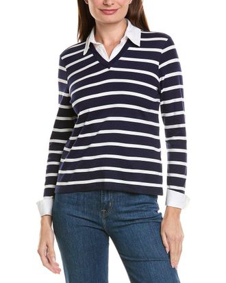 Jones New York Petite Poplin Trim Pullover