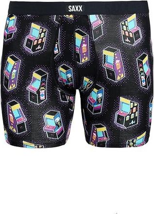 Saxx Underwear Vibe Xtra Soft Comfort Boxer Brief Fly Mens Underwear Beercade/Black : 2XL, Elastane/Mesh/Viscose