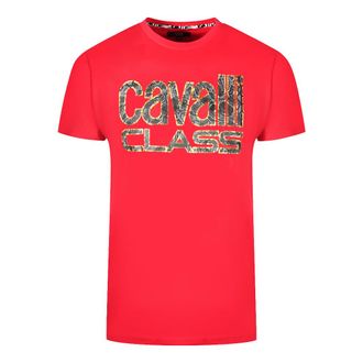 Cavalli Snake Skin Logo Red T-Shirt